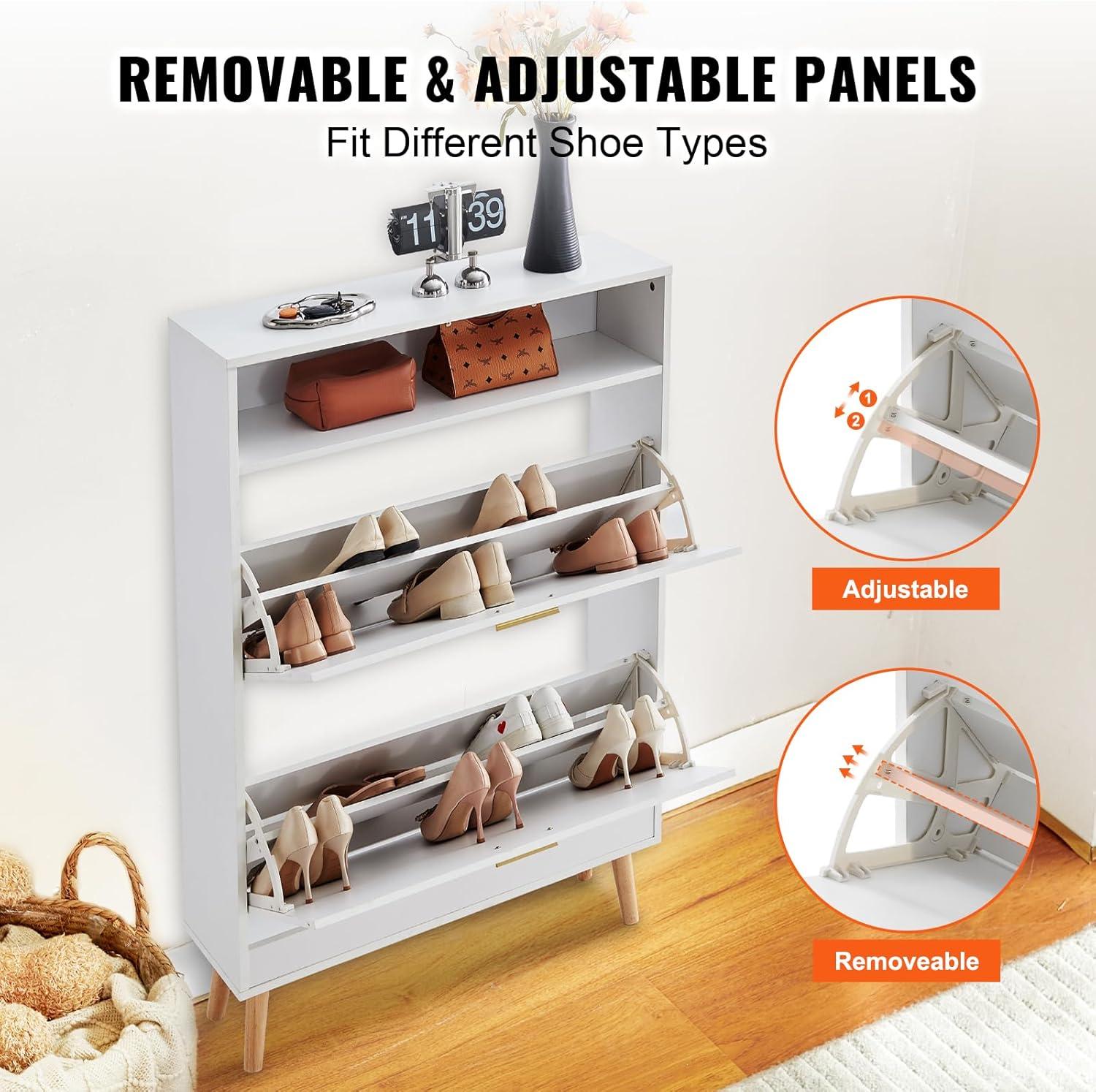 imageVEVOR Shoe Cabinet with 2 Flip Drawers Shoe Storage Cabinet for Entryway Free Standing Shoe Storage Organizer with Rattan Doors for Heels Boots Slippers in Hallway Living Room315D x 94W x 473H