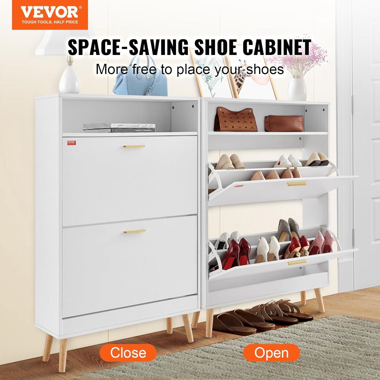 imageVEVOR Shoe Cabinet with 2 Flip Drawers Shoe Storage Cabinet for Entryway Free Standing Shoe Storage Organizer with Rattan Doors for Heels Boots Slippers in Hallway Living Room315D x 94W x 473H