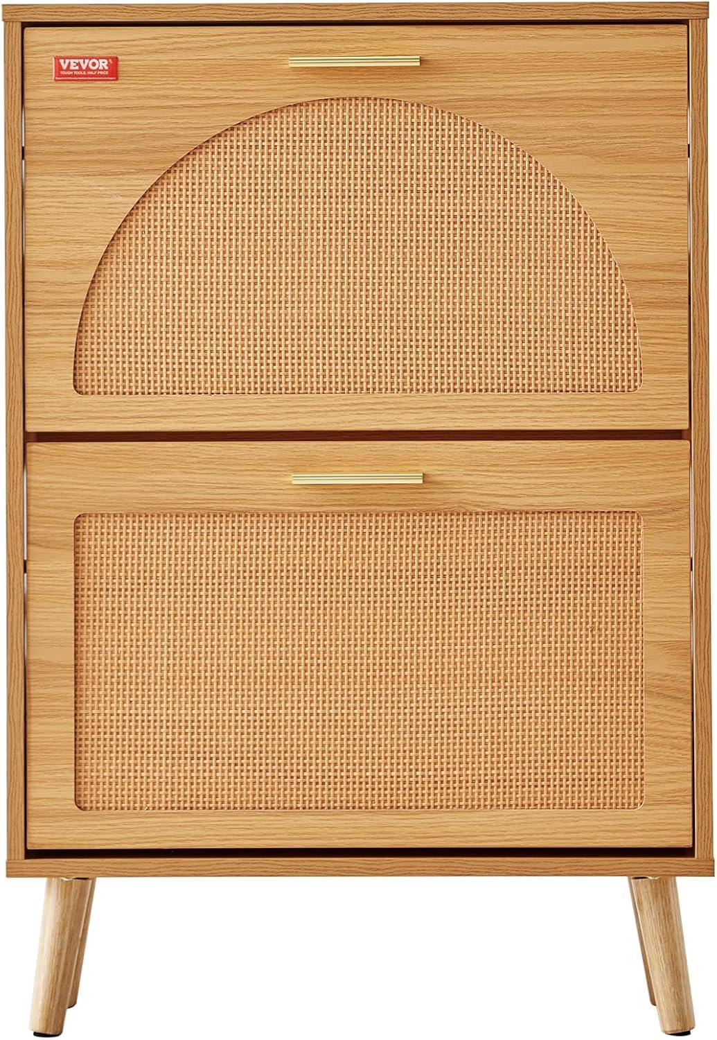 imageVEVOR Shoe Cabinet with 2 Flip Drawers Shoe Storage Cabinet for Entryway Free Standing Shoe Storage Organizer with Rattan Doors for Heels Boots Slippers in Hallway Living Room2362D x 661W x 3453H