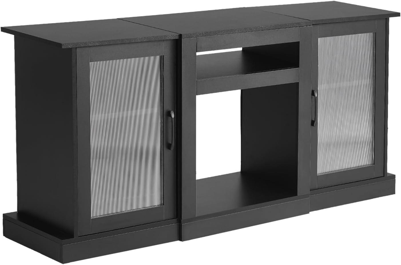 imageVEVOR TV Stand for TVs up to 65 inch Modern Entertainment Center with Light Strip Wooden TV Cabinet Storage with Glass Doors and Adjustable Shelves Console Table for Living Room and Bedroom Black
