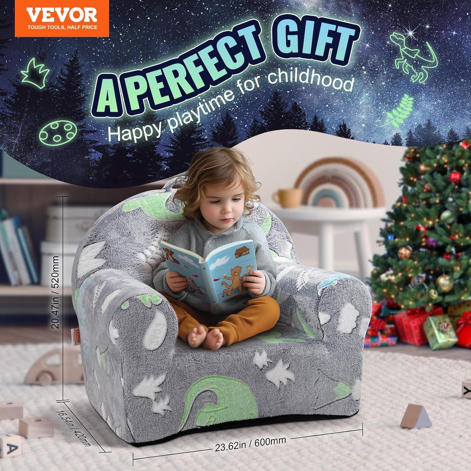 imageVEVOR Toddler Chair Kids Armchair Comfy Toddler Couch Sofa Bed Glow in The Dark Kids Chair Seat Playroom Furniture for Kids Girls ampamp Boys Grey