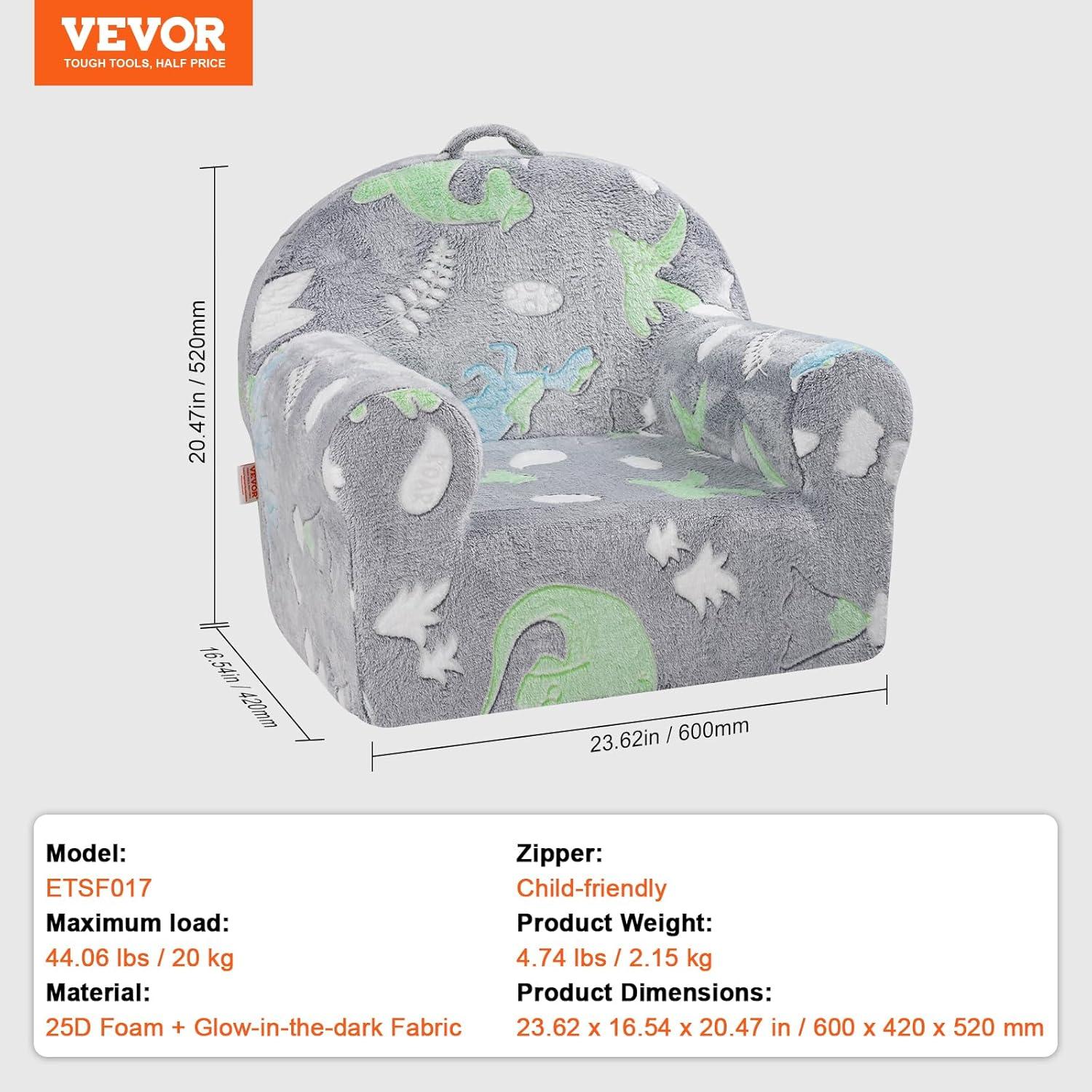 imageVEVOR Toddler Chair Kids Armchair Comfy Toddler Couch Sofa Bed Glow in The Dark Kids Chair Seat Playroom Furniture for Kids Girls ampamp Boys Grey