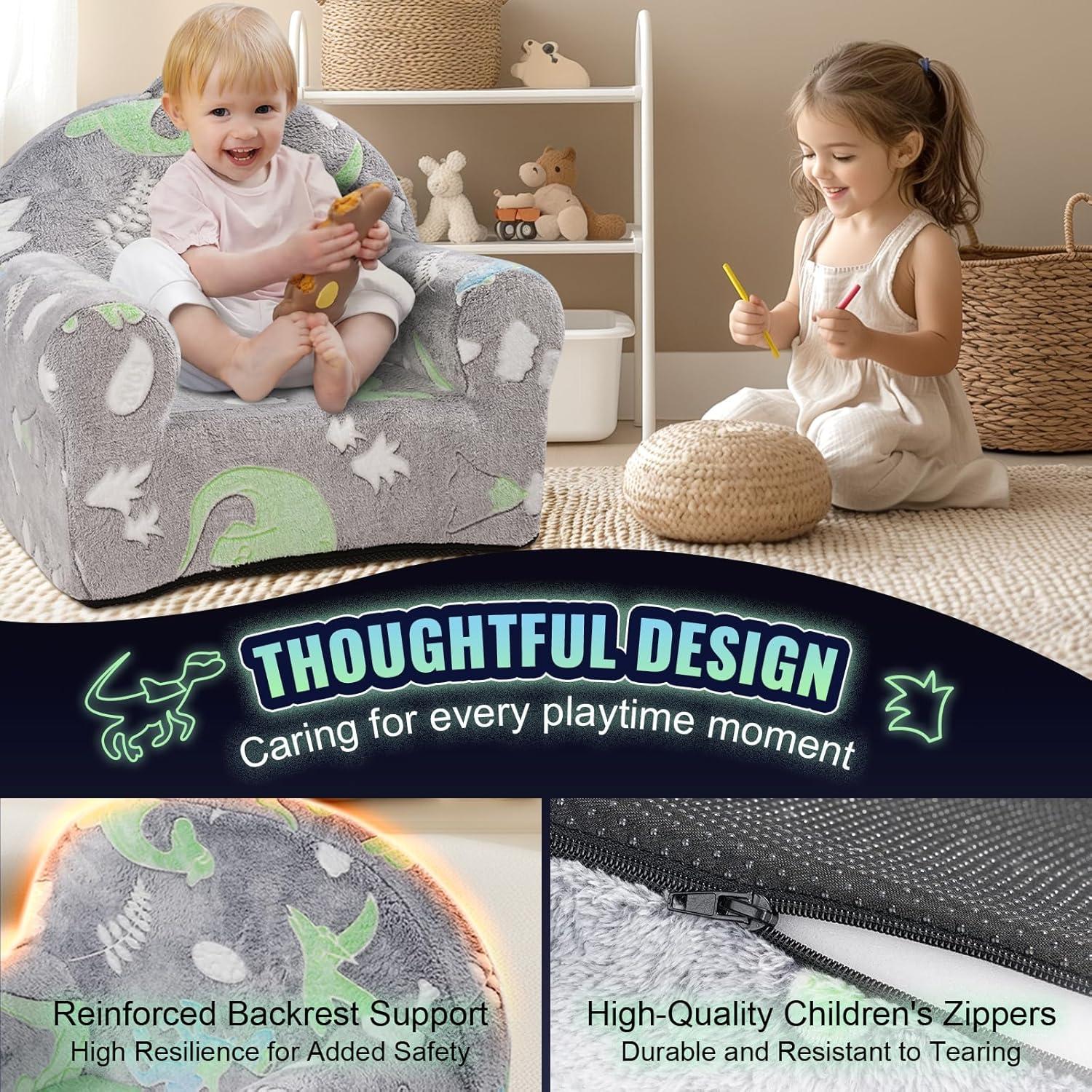 imageVEVOR Toddler Chair Kids Armchair Comfy Toddler Couch Sofa Bed Glow in The Dark Kids Chair Seat Playroom Furniture for Kids Girls ampamp Boys Grey