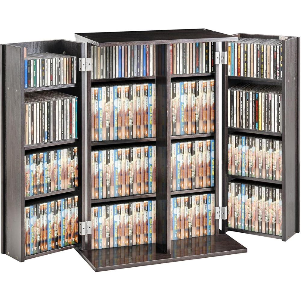 imageVEVOR Media Storage Cabinet DVD Cabinet with Doors and Shelves CD Storage Adjustable DVD Shelf Protects ampamp Organizes Music Movie Video Games or CollectionsEspresso