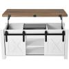 imageVEVOR 394 in Farmhouse Lift Top Coffee Table Rustic Center Table with Barn Door and Hidden Storage Compartment Modern Rectangle Lifting Tabletop for Living Room Office Home Easy Assembly BrownWhite Rustic Brown