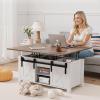 imageVEVOR 394 in Farmhouse Lift Top Coffee Table Rustic Center Table with Barn Door and Hidden Storage Compartment Modern Rectangle Lifting Tabletop for Living Room Office Home Easy Assembly BrownWhite Rustic Brown