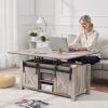 imageVEVOR 394 in Farmhouse Lift Top Coffee Table Rustic Center Table with Barn Door and Hidden Storage Compartment Modern Rectangle Lifting Tabletop for Living Room Office Home Easy Assembly BrownOak Grey