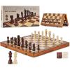 imageVEVOR 3in1 Chess Checkers Backgammon Table Set 18 Inch Premium Wooden Chess Table Deluxe Combo Game Table Furniture Set Chess Set Board Game Gift for Family Board GamesBrown