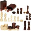 imageVEVOR 3in1 Chess Checkers Backgammon Table Set 18 Inch Premium Wooden Chess Table Deluxe Combo Game Table Furniture Set Chess Set Board Game Gift for Family Board GamesBrown