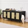 imageVEVOR Cat Litter Box Enclosure for 2 Cats Litter Box Furniture Hidden with Rattan Decorated Doors Wooden Cat Box Cabinet Fit Most of Litter Box 472quot L x 197quot W x 217quot H NaturalBlack