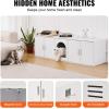 imageVEVOR Cat Litter Box Enclosure for 2 Cats Litter Box Furniture Hidden with Rattan Decorated Doors Wooden Cat Box Cabinet Fit Most of Litter Box 472quot L x 197quot W x 217quot H NaturalWhite