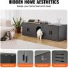 imageVEVOR Cat Litter Box Enclosure for 2 Cats Litter Box Furniture Hidden with Rattan Decorated Doors Wooden Cat Box Cabinet Fit Most of Litter Box 472quot L x 197quot W x 217quot H NaturalGrey