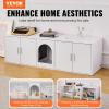 imageVEVOR Cat Litter Box Enclosure for 2 Cats Litter Box Furniture Hidden with Rattan Decorated Doors Wooden Cat Box Cabinet Fit Most of Litter Box 472quot L x 197quot W x 217quot H NaturalWhite
