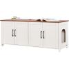 imageVEVOR Cat Litter Box Enclosure for 2 Cats Litter Box Furniture Hidden with Rattan Decorated Doors Wooden Cat Box Cabinet Fit Most of Litter Box 472quot L x 197quot W x 217quot H NaturalWhite