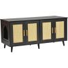imageVEVOR Cat Litter Box Enclosure for 2 Cats Litter Box Furniture Hidden with Rattan Decorated Doors Wooden Cat Box Cabinet Fit Most of Litter Box 472quot L x 197quot W x 217quot H NaturalBlack