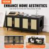 imageVEVOR Cat Litter Box Enclosure for 2 Cats Litter Box Furniture Hidden with Rattan Decorated Doors Wooden Cat Box Cabinet Fit Most of Litter Box 472quot L x 197quot W x 217quot H NaturalBlack