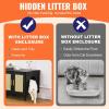 imageVEVOR Cat Litter Box Enclosure for 2 Cats Litter Box Furniture Hidden with Rattan Decorated Doors Wooden Cat Box Cabinet Fit Most of Litter Box 472quot L x 197quot W x 217quot H NaturalBlack