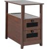 imageVEVOR Farmhouse End Table Narrow Night Stand with USB Ports and Outlets 4 Tiers End Table Side Table with Storage Cabinet and 2 Drawers Ideal for Living Room Bedroom Office Brown