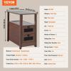 imageVEVOR Farmhouse End Table Narrow Night Stand with USB Ports and Outlets 4 Tiers End Table Side Table with Storage Cabinet and 2 Drawers Ideal for Living Room Bedroom Office Brown