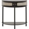 imageVEVOR HalfMoon Rattan Console Table with 2 Drawers Rattan Entryway Table with Natural Rattan Sliding Door Console Table with Storage for Living Room Study Entryway Or TV Wall Black