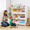 imageVEVOR Kids Toy Storage and Bookshelf 4Tier Large Toy Storage Organizer with 8 Flexible Plastic Bins Kids Cubby Cabinet with Bookshelf for Study Room Bedroom Playroom Classroom Nursery White443 Wide