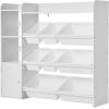 imageVEVOR Kids Toy Storage and Bookshelf 4Tier Large Toy Storage Organizer with 8 Flexible Plastic Bins Kids Cubby Cabinet with Bookshelf for Study Room Bedroom Playroom Classroom Nursery White443 Wide