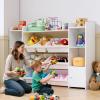 imageVEVOR Kids Toy Storage and Bookshelf 4Tier Large Toy Storage Organizer with 8 Flexible Plastic Bins Kids Cubby Cabinet with Bookshelf for Study Room Bedroom Playroom Classroom Nursery White546 Wide