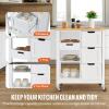 imageVEVOR Kitchen Island Cart 26 inch Wood Top Mobile Breakfast Bar Rolling Kitchen Table with 3 Drawers and Shelves Portable Islands on Wheels for Dining Kitchen Living Room Farmhouse White