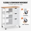 imageVEVOR Kitchen Island Cart 26 inch Wood Top Mobile Breakfast Bar Rolling Kitchen Table with 3 Drawers and Shelves Portable Islands on Wheels for Dining Kitchen Living Room Farmhouse White