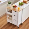 imageVEVOR Kitchen Island Cart 26 inch Wood Top Mobile Breakfast Bar Rolling Kitchen Table with 3 Drawers and Shelves Portable Islands on Wheels for Dining Kitchen Living Room Farmhouse White