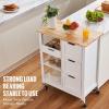 imageVEVOR Kitchen Island Cart 26 inch Wood Top Mobile Breakfast Bar Rolling Kitchen Table with 3 Drawers and Shelves Portable Islands on Wheels for Dining Kitchen Living Room Farmhouse White