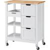 imageVEVOR Kitchen Island Cart 26 inch Wood Top Mobile Breakfast Bar Rolling Kitchen Table with 3 Drawers and Shelves Portable Islands on Wheels for Dining Kitchen Living Room Farmhouse White