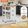 imageVEVOR Kitchen Island Cart 26 inch Wood Top Mobile Breakfast Bar Rolling Kitchen Table with 3 Drawers and Shelves Portable Islands on Wheels for Dining Kitchen Living Room Farmhouse White