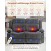 imageVEVOR Loveseat Recliner Sofa Manual Reclining Couch with Heating and Massage Soft Corduroy Recliner Sofa with USB Ports Cup Holders and Side Storage Bags Dual Loveseat Chair for Living Room Grey