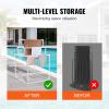 imageVEVOR Pool Towel Rack 5 Bar White Freestanding Outdoor PVC Trapedozal Poolside Storage Organizer Include 8 Towel Clips Mesh Bag Hook Also Stores Floats and Paddles for Beach Swimming PoolWhite