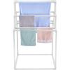 imageVEVOR Pool Towel Rack 5 Bar White Freestanding Outdoor PVC Trapedozal Poolside Storage Organizer Include 8 Towel Clips Mesh Bag Hook Also Stores Floats and Paddles for Beach Swimming PoolWhite