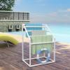 imageVEVOR Pool Towel Rack 5 Bar White Freestanding Outdoor PVC Trapedozal Poolside Storage Organizer Include 8 Towel Clips Mesh Bag Hook Also Stores Floats and Paddles for Beach Swimming PoolWhite