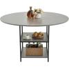 imageVEVOR Round Dining Table 47 inch Wood Table for 46 Person Modern Circle Dinner Furniture Leisure Tables with Storage Shelf and Metal Legs for Home Kitchen Living Room Grey Only Table
