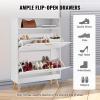 imageVEVOR Shoe Cabinet with 2 Flip Drawers Shoe Storage Cabinet for Entryway Free Standing Shoe Storage Organizer with Rattan Doors for Heels Boots Slippers in Hallway Living Room315D x 94W x 473H