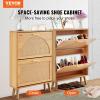 imageVEVOR Shoe Cabinet with 2 Flip Drawers Shoe Storage Cabinet for Entryway Free Standing Shoe Storage Organizer with Rattan Doors for Heels Boots Slippers in Hallway Living Room2362D x 661W x 3453H