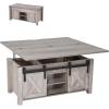 imageVEVOR 394 in Farmhouse Lift Top Coffee Table Rustic Center Table with Barn Door and Hidden Storage Compartment Modern Rectangle Lifting Tabletop for Living Room Office Home Easy Assembly BrownOak Grey