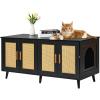 imageVEVOR Cat Litter Box Enclosure for 2 Cats Litter Box Furniture Hidden with Rattan Decorated Doors Wooden Cat Box Cabinet Fit Most of Litter Box 472quot L x 197quot W x 217quot H NaturalBlack