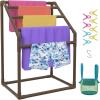 imageVEVOR Pool Towel Rack 5 Bar White Freestanding Outdoor PVC Trapedozal Poolside Storage Organizer Include 8 Towel Clips Mesh Bag Hook Also Stores Floats and Paddles for Beach Swimming PoolBrown