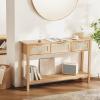 imageVEVOR Rattan Console Table Entryway Table with 3 Storage Drawers Hallway Table with Natural Rattan Sliding Door Console Sofa Table for Living Room Study Entryway Or TV Wall Natural