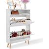 imageVEVOR Shoe Cabinet with 2 Flip Drawers Shoe Storage Cabinet for Entryway Free Standing Shoe Storage Organizer with Rattan Doors for Heels Boots Slippers in Hallway Living Room315D x 94W x 473H