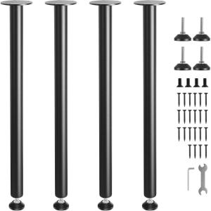 imageVEVOR 30 Inch Adjustable Desk Legs Reinforced Steel Office Table Furniture Set of 4 for DIY 1200 lbs Load Capacity Heavy Duty Quick Installation With Adjustable Foot Cup Black30Height