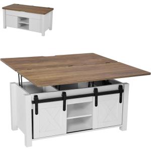 imageVEVOR 394 in Farmhouse Lift Top Coffee Table Rustic Center Table with Barn Door and Hidden Storage Compartment Modern Rectangle Lifting Tabletop for Living Room Office Home Easy Assembly BrownWhite Rustic Brown