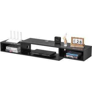 imageVEVOR 59quot Floating TV Stand with Power ampamp USB Outlet Wall Mounted TV Console Entertainment Center Modern Floating Under TV Shelf with Storage for Audio Video Cable Box Game Console Black