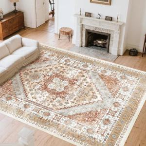 imageVEVOR 6 x 9 ft Area Rug Large Washable Boho Rug NonSlip and TearResistant Soft Carpet Pet ampamp Child Friendly Bohemian Area Rugs Indoor Mat for Bedroom Living Room Kids Room Entryway GrayBrown Red