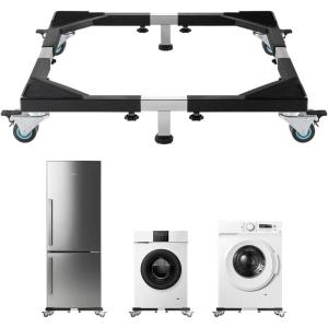imageVEVOR All Stainless Steel Washing Machine Dolly Cart 1200lbs Heavy Duty Furniture Dolly Adjustable Fridge Stand Base with 4 Lockble Twin Wheels and 2 Strong Feet for Washer Refrigerator and Dryer23in366in